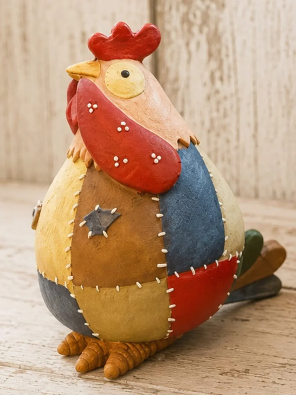Set of 2 Vintage Roseluo Style Patchwork Primitive Rooster Collectible Figurines